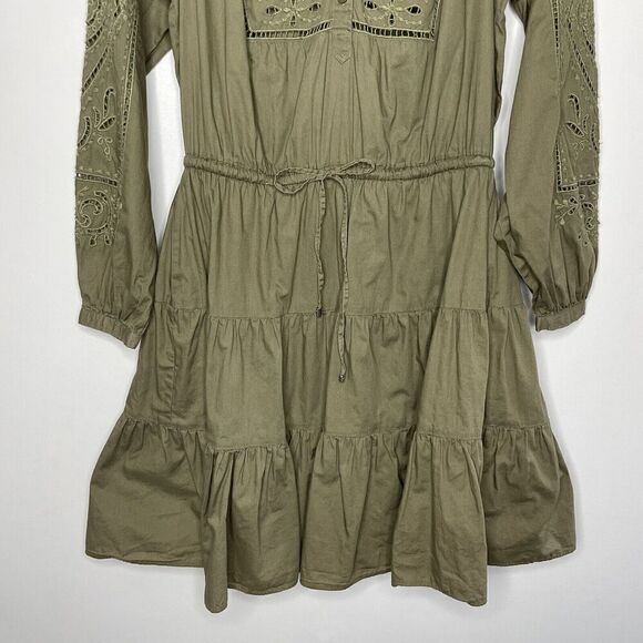 LAUREN Ralph Lauren Sulashka Dress Women 2 Olive Green Embroidered A-Line Cotton - Picture 5 of 14